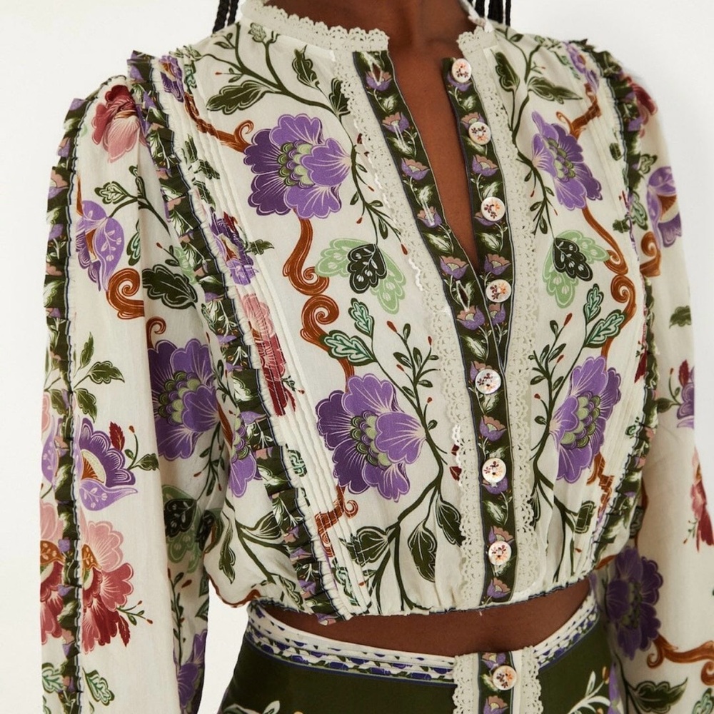 FARM RIO Cream Rococo Flowers Lace
Long Sleeve Blouse